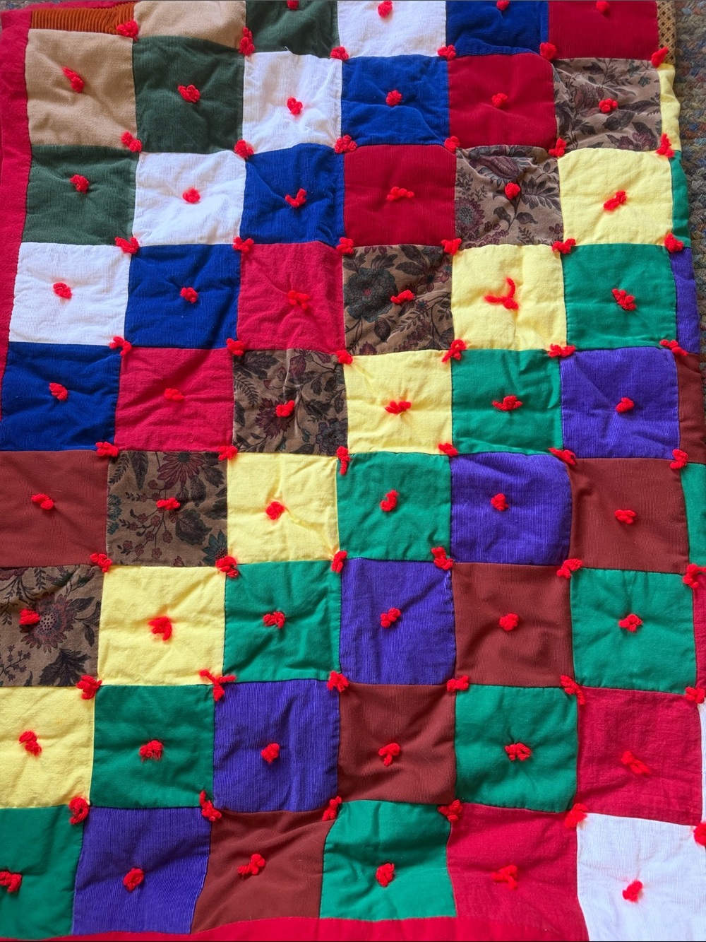 VTG Handmade Patchwork Granny Square Twin Bed Throw Blanket Quilt Multi-Color - Picture 4 of 6